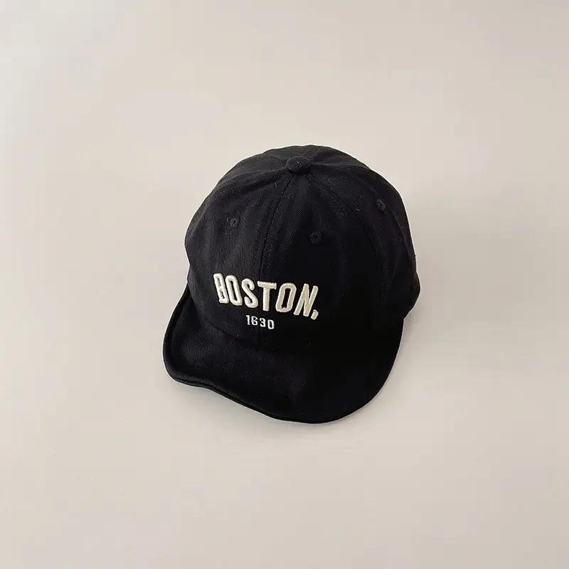 Boston Letter Embroidered Kids Cap Grey - Image 2