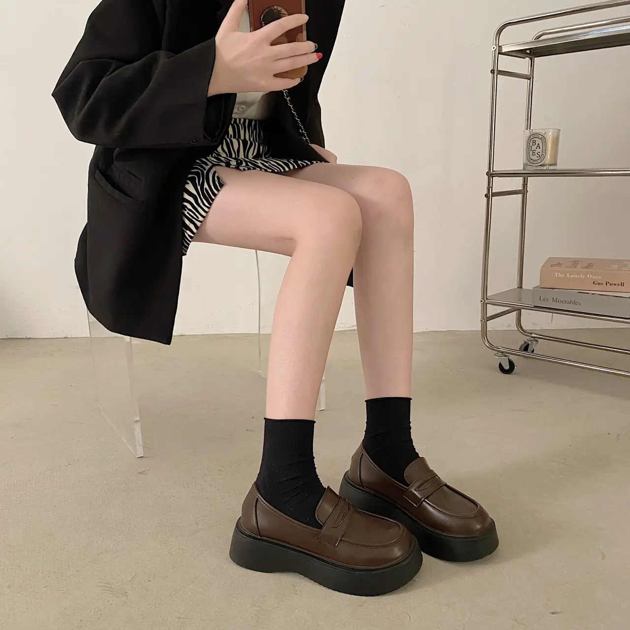Women Black Thick Sole Loafers 2025 Spring - Image 4