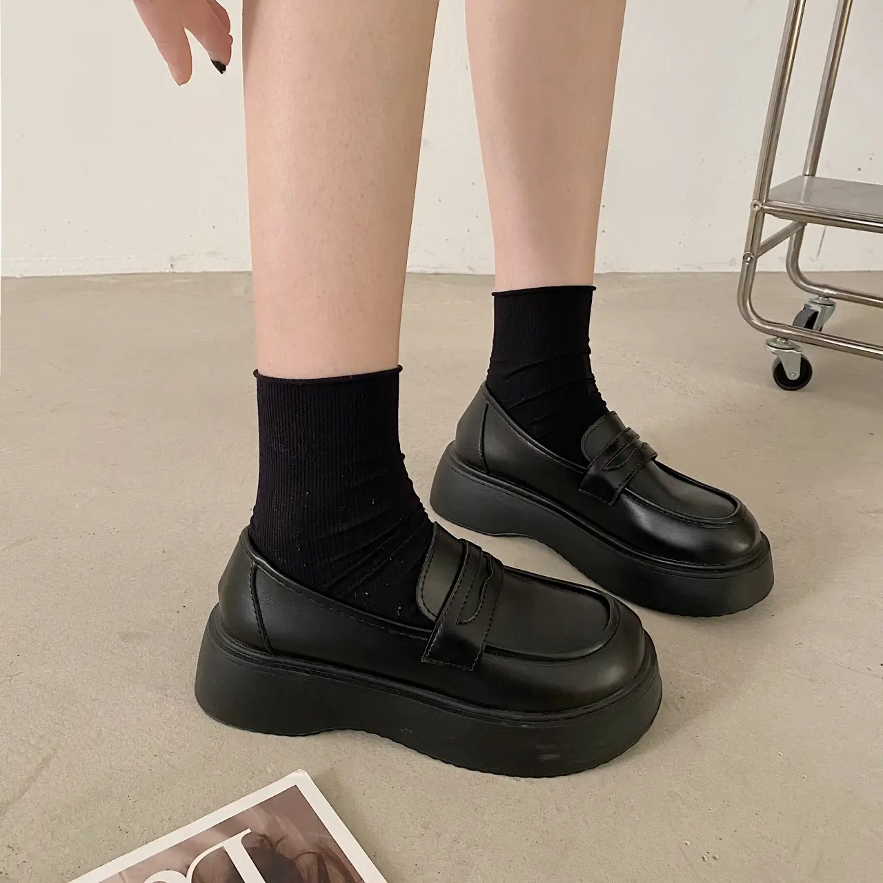 Women Black Thick Sole Loafers 2025 Spring - Image 5