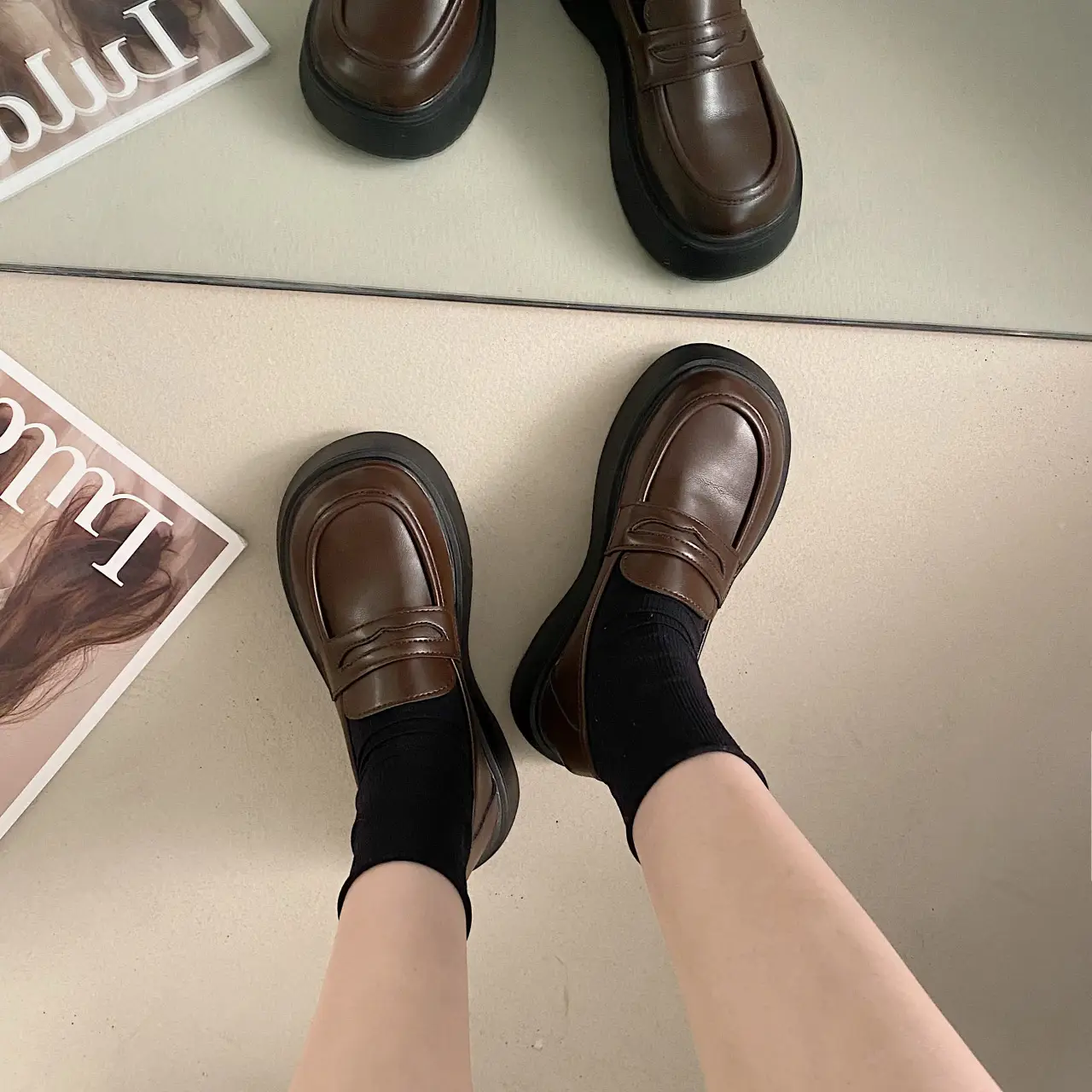 Women Black Thick Sole Loafers 2025 Spring - Image 6