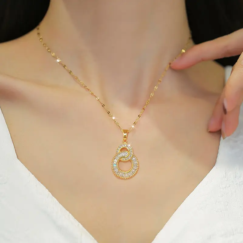 Titanium Steel Double Ring Necklace for Women - Image 3