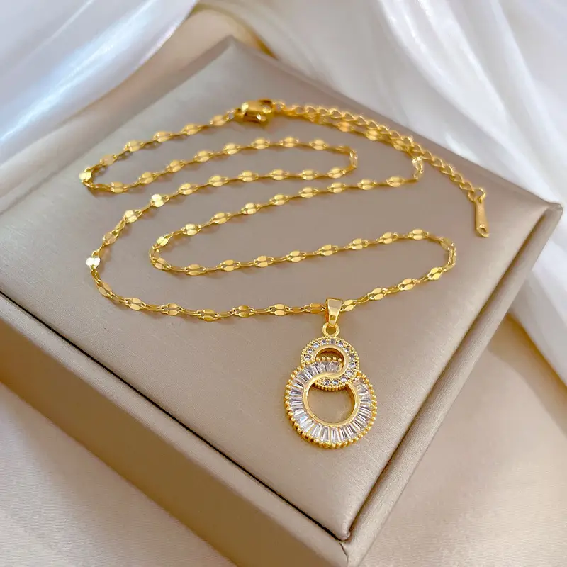 Titanium Steel Double Ring Necklace for Women - Image 5