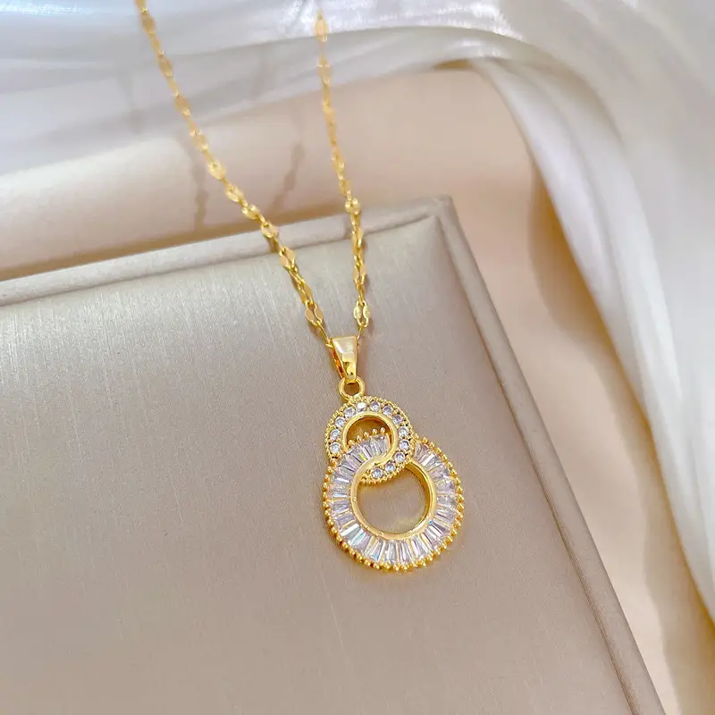 Titanium Steel Double Ring Necklace for Women