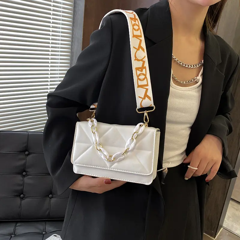 Black Quilted Crossbody Bag with Gold Chain Strap - Image 8