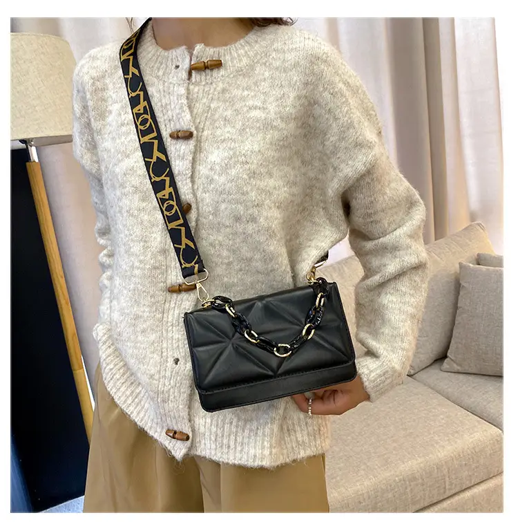 Black Quilted Crossbody Bag with Gold Chain Strap — feature 16