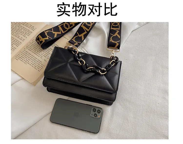 Black Quilted Crossbody Bag with Gold Chain Strap — feature 2