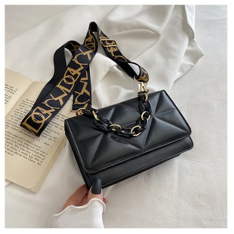 Black Quilted Crossbody Bag with Gold Chain Strap — feature 24