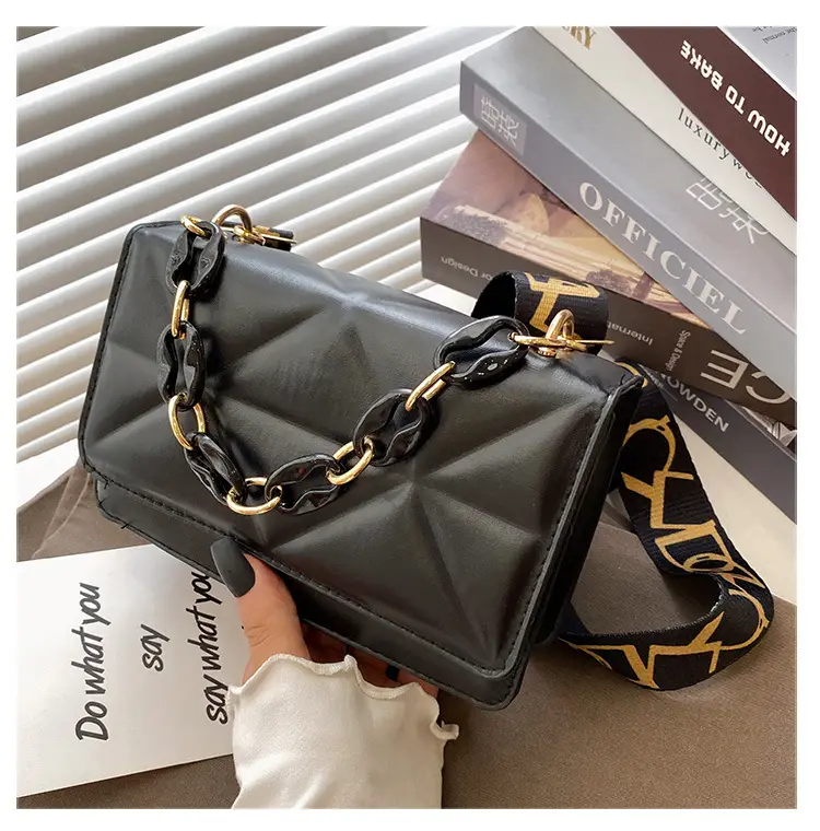 Black Quilted Crossbody Bag with Gold Chain Strap — feature 25