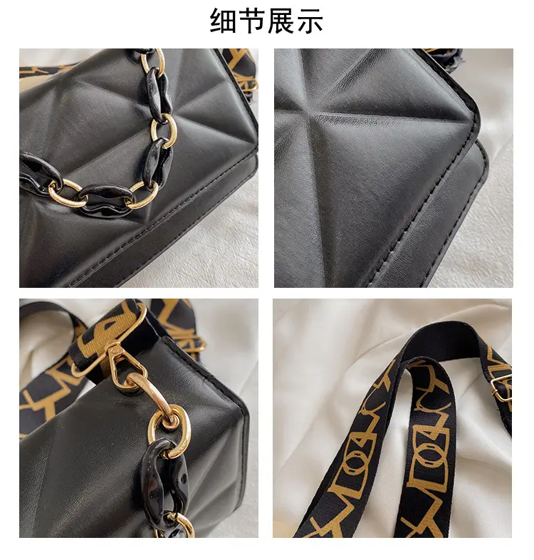 Black Quilted Crossbody Bag with Gold Chain Strap — feature 3