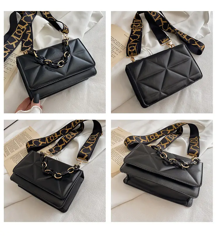 Black Quilted Crossbody Bag with Gold Chain Strap — feature 4