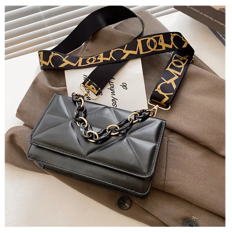 Black Quilted Crossbody Bag with Gold Chain Strap - Image 2