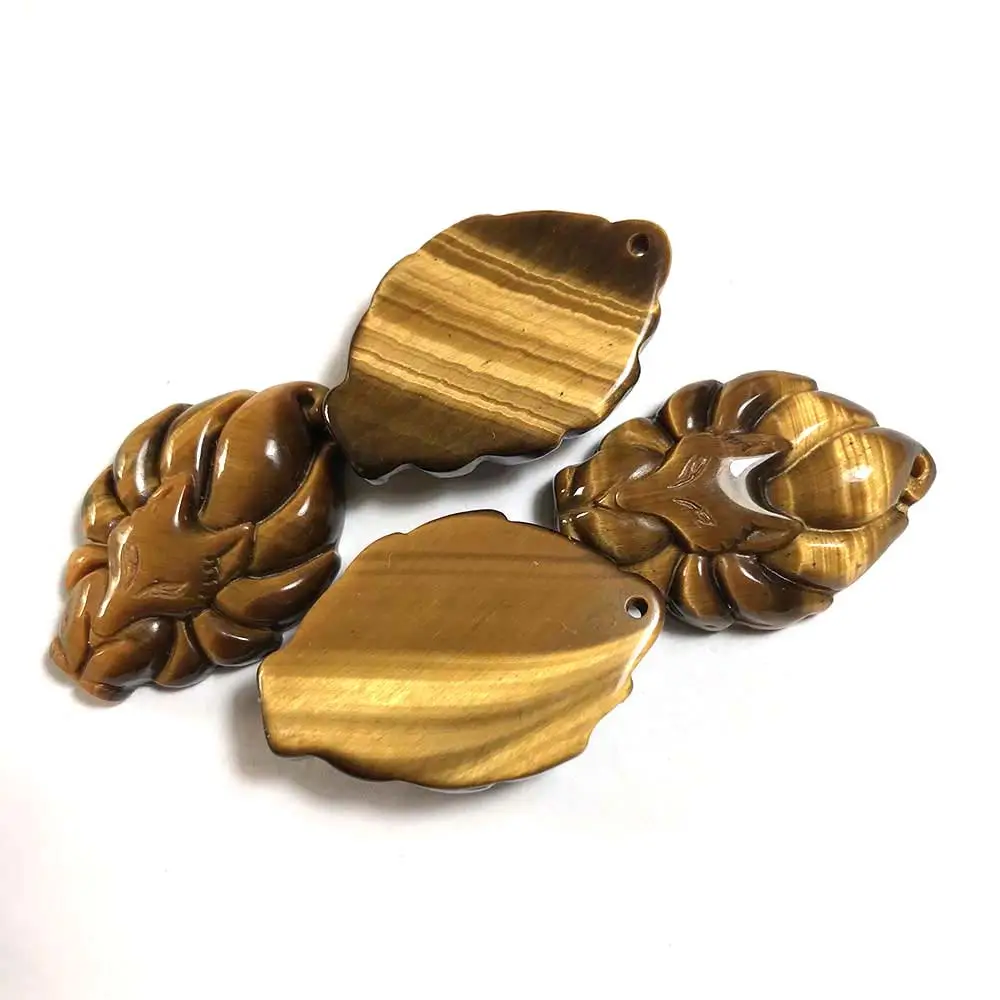 Tiger's Eye Stone Necklace with Nine Tails Fox Pendant