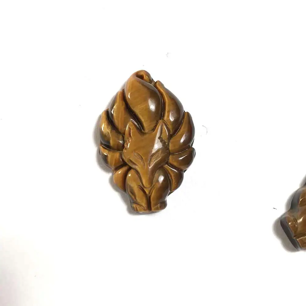 Tiger's Eye Stone Necklace with Nine Tails Fox Pendant