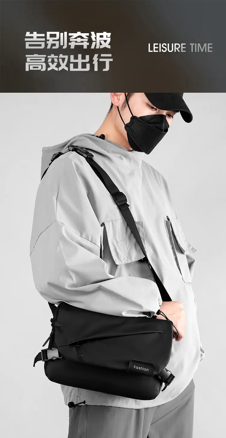Men's Black Nylon Crossbody Bag with Adjustable Strap — feature 2
