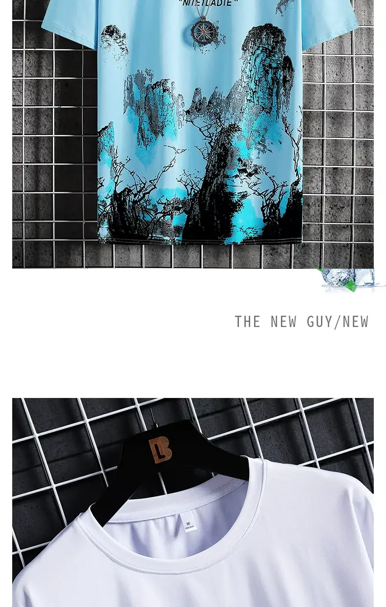 Men Tie-Dye Graphic Shirt Short Sleeve White Black — feature 12