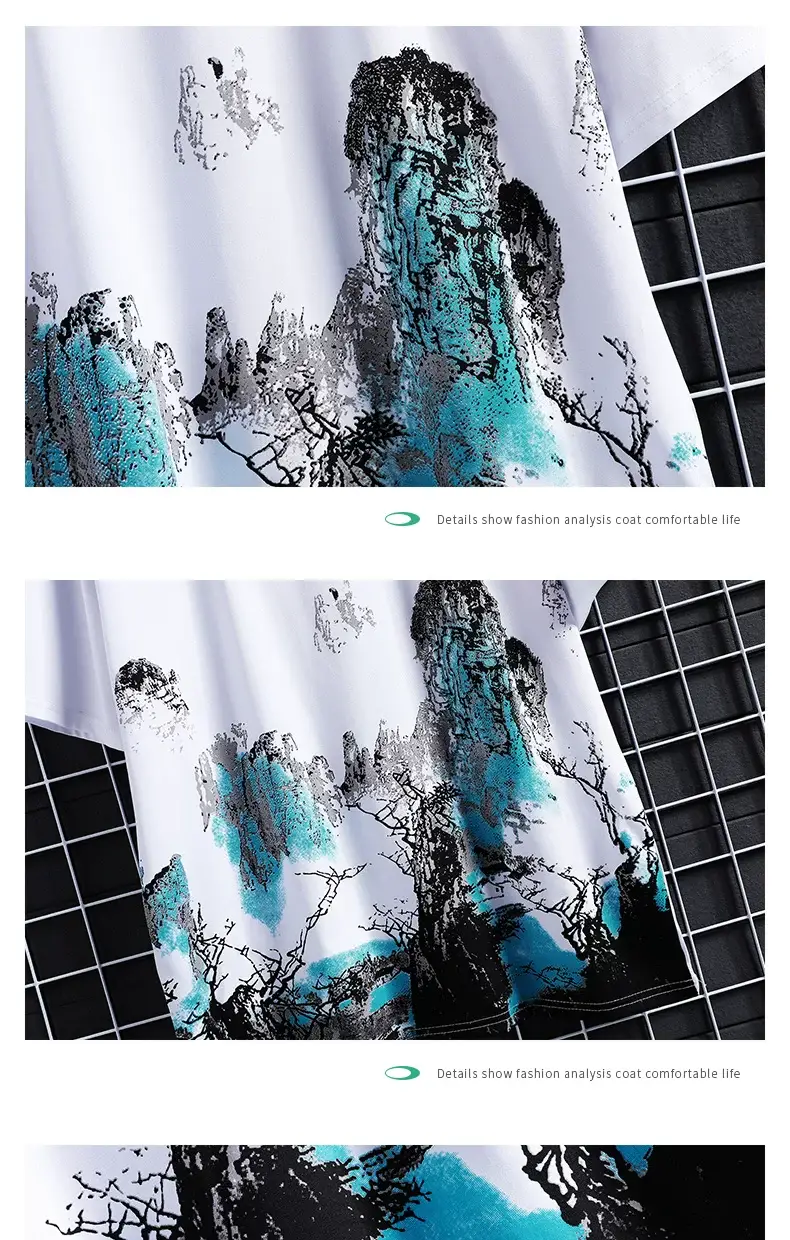 Men Tie-Dye Graphic Shirt Short Sleeve White Black — feature 14