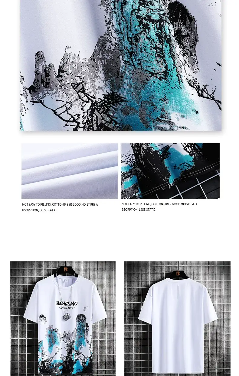 Men Tie-Dye Graphic Shirt Short Sleeve White Black — feature 7