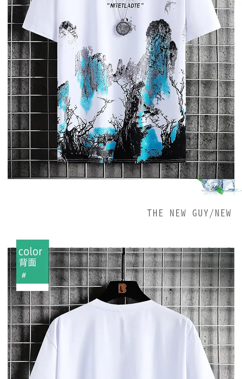 Men Tie-Dye Graphic Shirt Short Sleeve White Black — feature 9