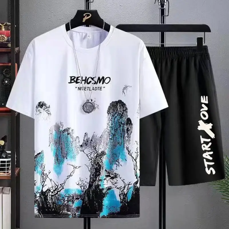 Korean Style Black Graphic Shirt & Shorts Set Plus Size - Image 24
