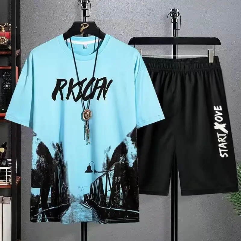 Korean Style Black Graphic Shirt & Shorts Set Plus Size - Image 3