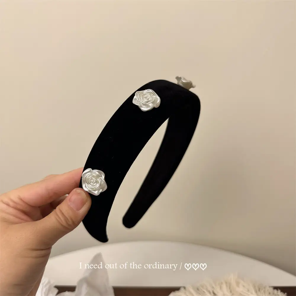 2587-1-Camellia Black Hair Band