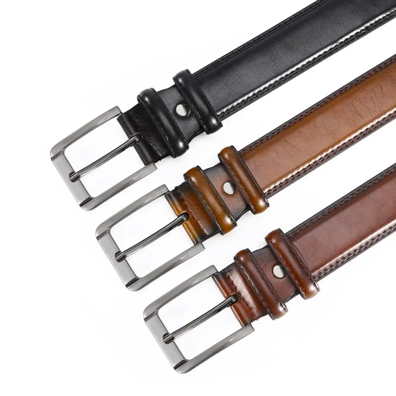 Men's Leather Belt with Double Buckle & Red Strap - Image 5
