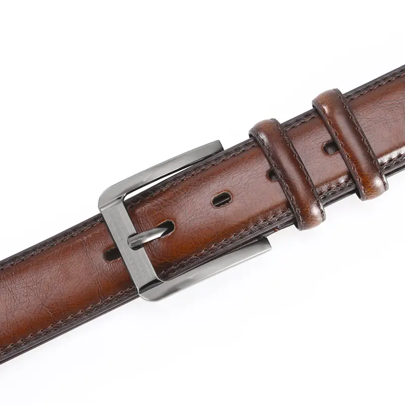 Men's Leather Belt with Double Buckle & Red Strap - Image 7