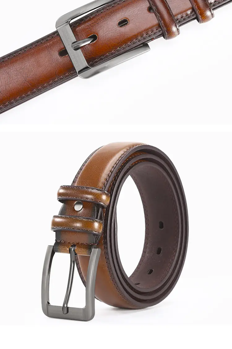 Men's Leather Belt with Double Buckle & Red Strap β feature 10