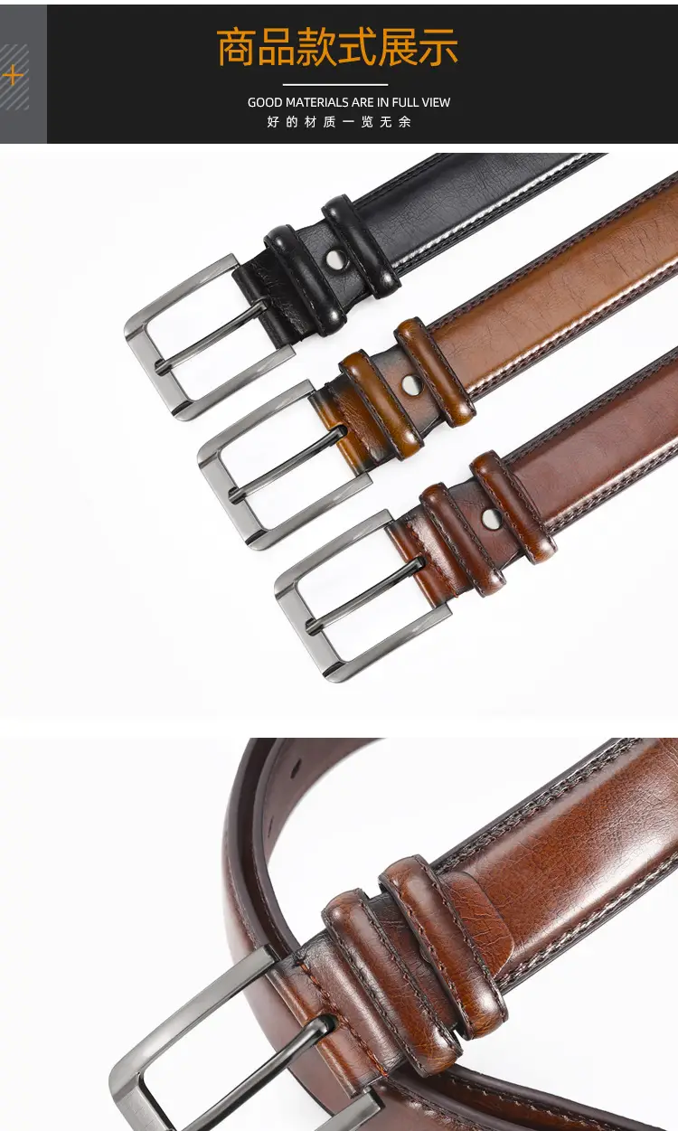 Men's Leather Belt with Double Buckle & Red Strap β feature 8
