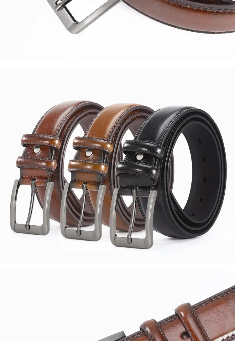 Men's Leather Belt with Double Buckle & Red Strap β feature 9
