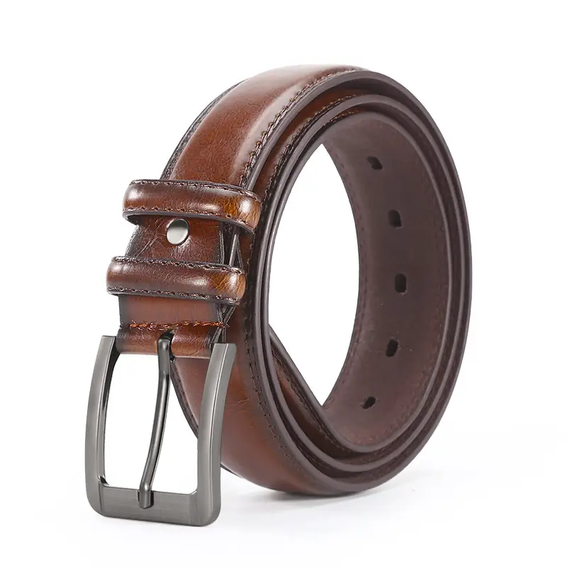 Men's Leather Belt with Double Buckle & Red Strap - Image 2