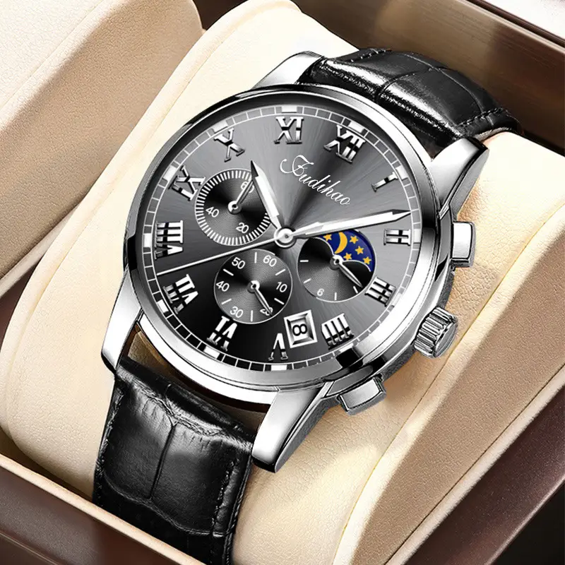 Elite Men's Multifunctional Waterproof Quartz Watch with Sun Moon Star Dial - Image 2