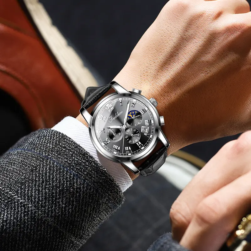 Elite Men's Multifunctional Waterproof Quartz Watch with Sun Moon Star Dial - Image 3