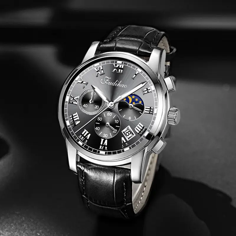 Elite Men's Multifunctional Waterproof Quartz Watch with Sun Moon Star Dial - Image 4