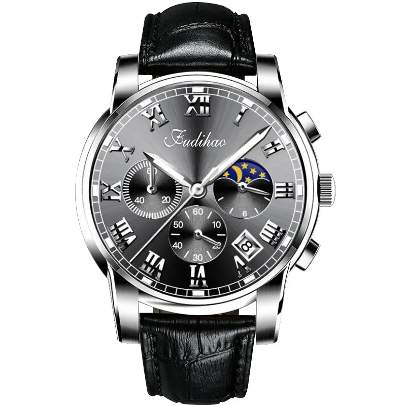 Elite Men's Multifunctional Waterproof Quartz Watch with Sun Moon Star Dial - Image 5