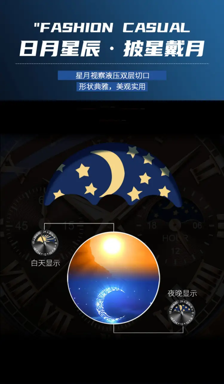 Elite Men's Multifunctional Waterproof Quartz Watch with Sun Moon Star Dial — feature 6