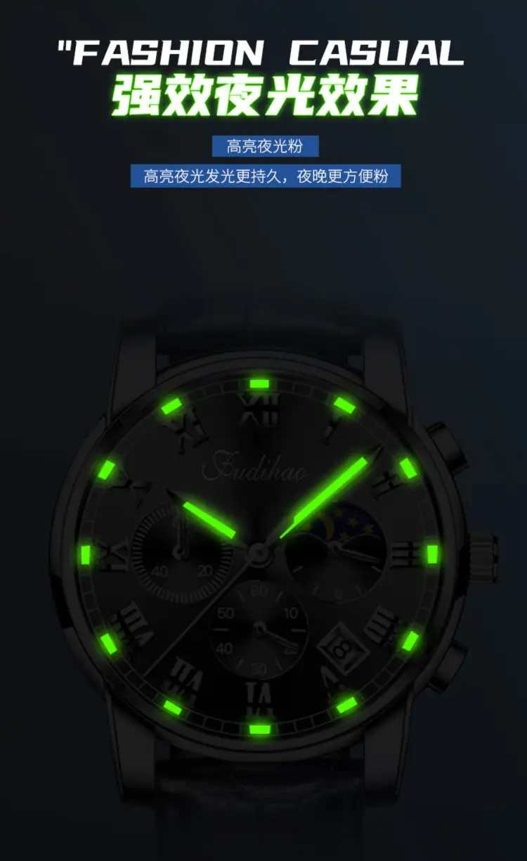 Elite Men's Multifunctional Waterproof Quartz Watch with Sun Moon Star Dial — feature 8
