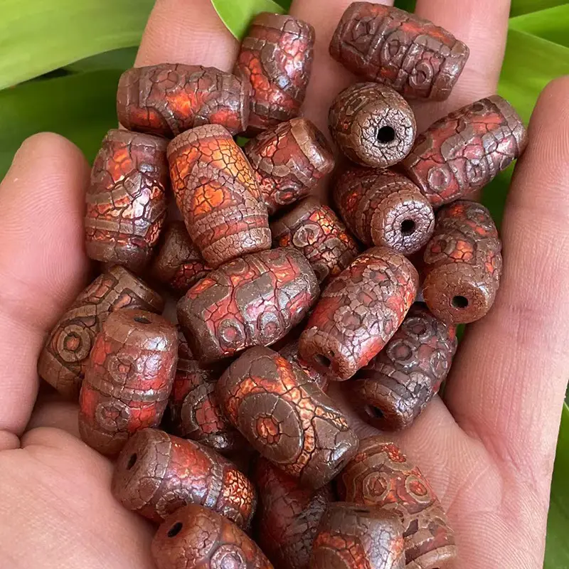 Xizang Natural Agate 15x22mm Red Snow Melting Dzi Beads - Image 2