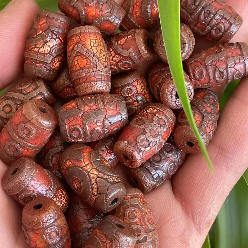 Xizang Natural Agate 15x22mm Red Snow Melting Dzi Beads - Image 3