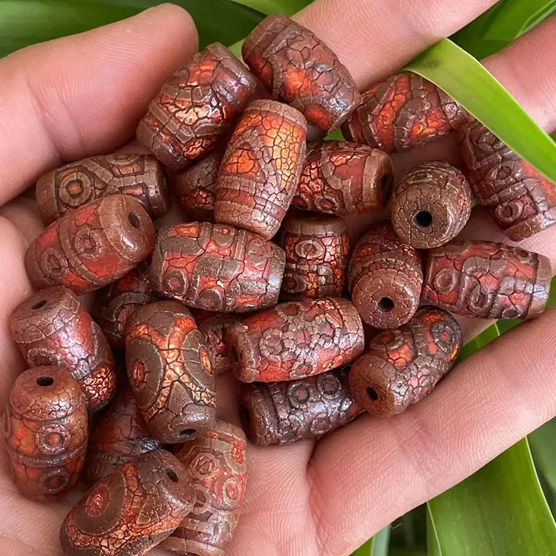 Xizang Natural Agate 15x22mm Red Snow Melting Dzi Beads - Image 4
