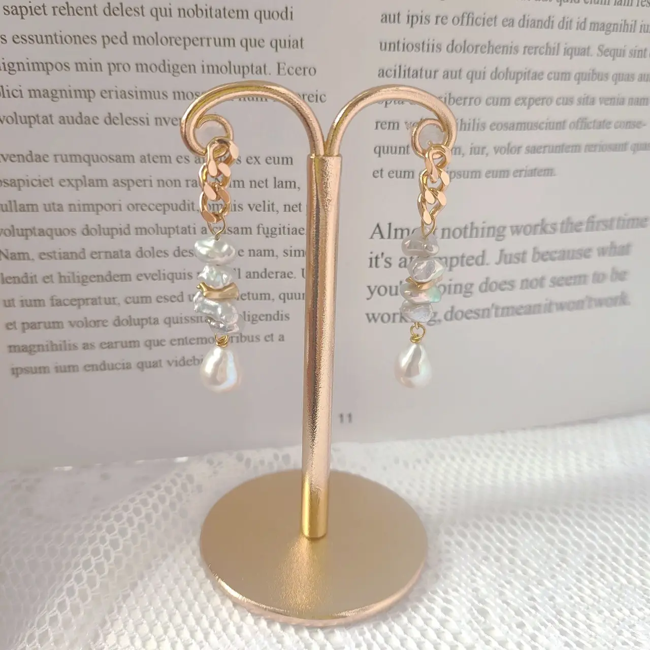 Pearl Earrings Long Design Silver White Baroque — feature 9