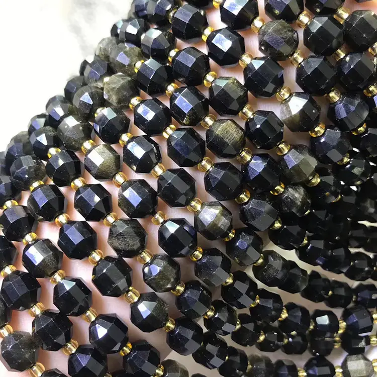 Natural Crystal Gold Obsidian Diamond Faceted Loose Beads - Image 4