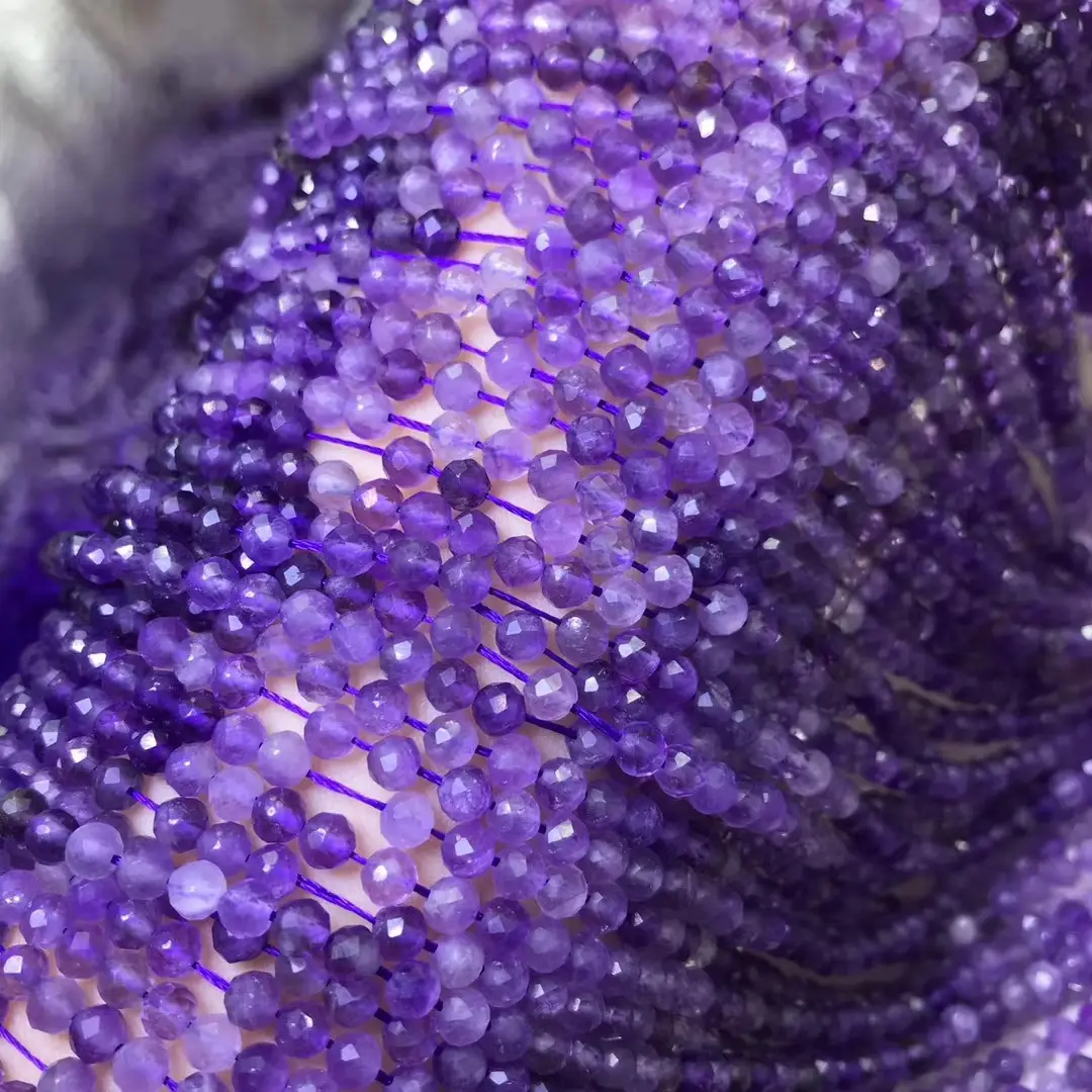 Natural Crystal Amethyst Beads 4-5mm Facet Round Purple - Image 2