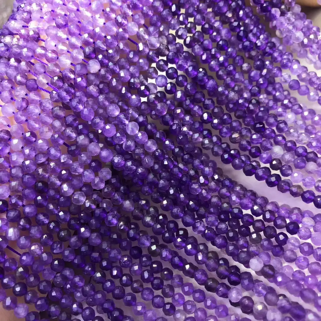 Natural Crystal Amethyst Beads 4-5mm Facet Round Purple - Image 4