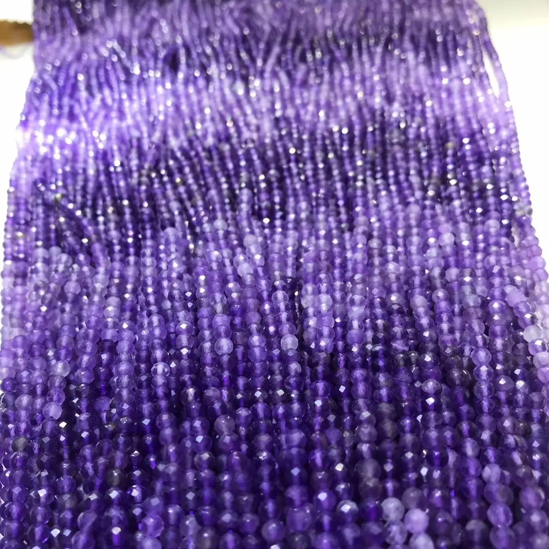 Natural Crystal Amethyst Beads 4-5mm Facet Round Purple - Image 5