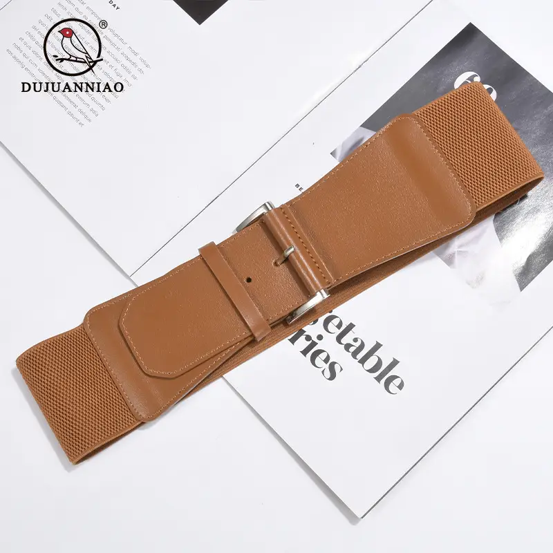Women's Brown Leather Belt with Buckle - Image 10