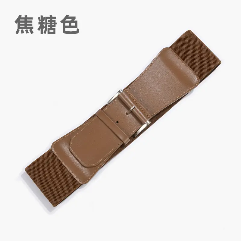 Women's Brown Leather Belt with Buckle - Image 4