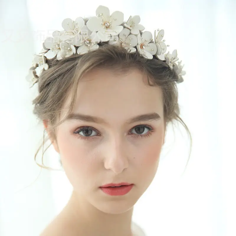 Rice Beads Rhinestone Flower Bridal Headband - Image 4
