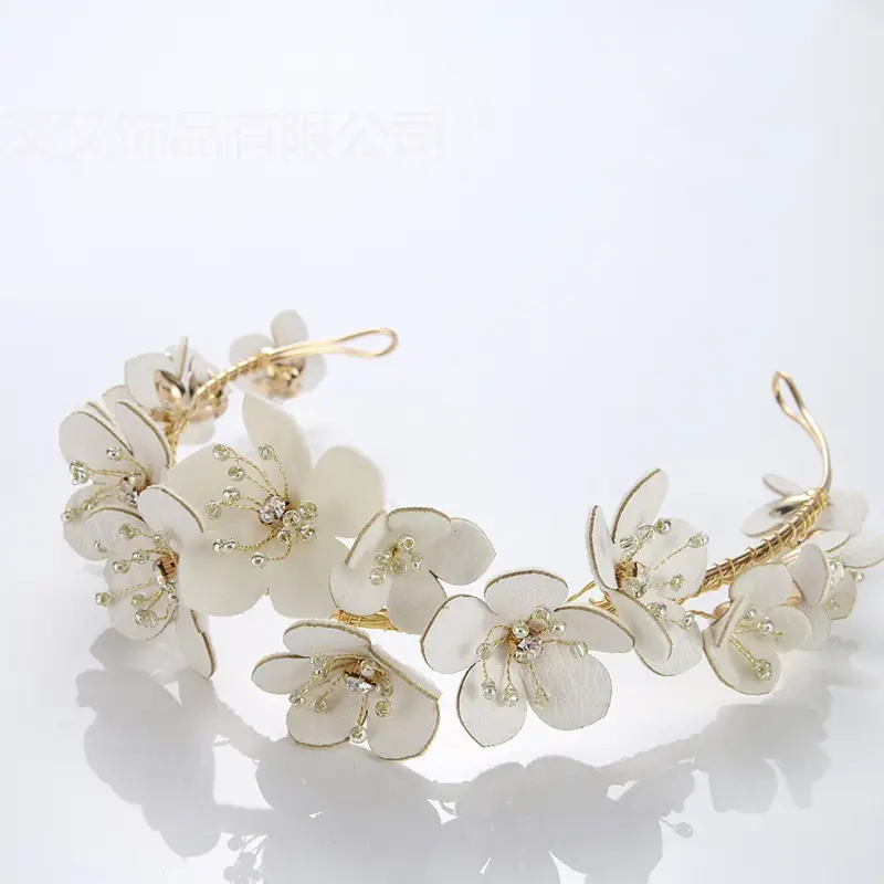Rice Beads Rhinestone Flower Bridal Headband - Image 6