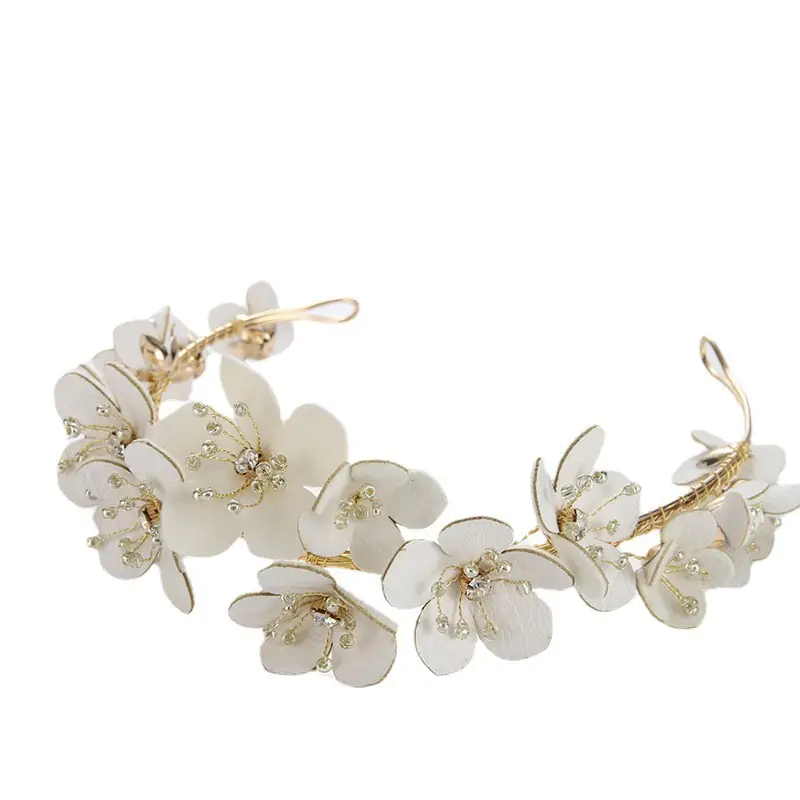 Rice Beads Rhinestone Flower Bridal Headband - Image 7